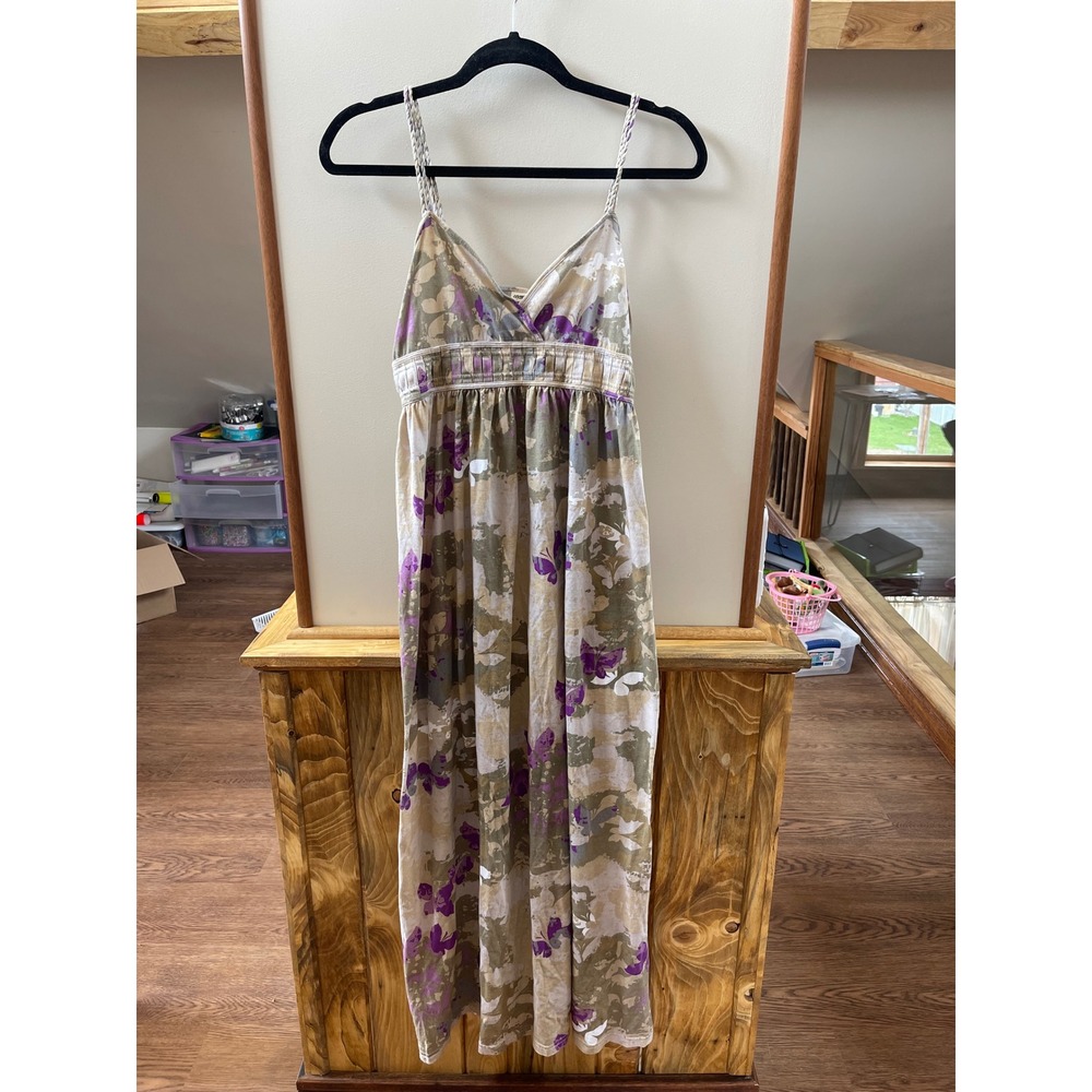 Route 66 Womens Purple Floral Cotton Maxi Dress Braided Straps Size Medium